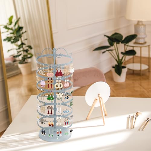 MODOWEY 6 Tier Rotating Earring Holder Organizer Stand, Adjustable Metal Display Tree Rack for Women, 480 Hole and Groove Large Storage for Pierced Stud Dangle Hoop, Compact for Small Dresser, Grey - color: Grey, size: 6-Tier