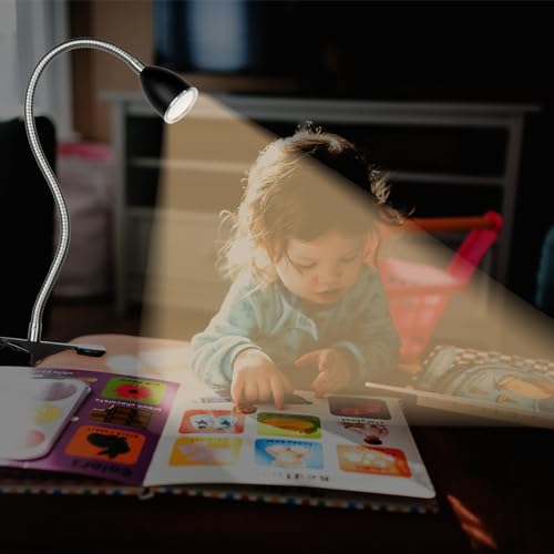Desk lamp Eye-Caring Table Lamps, 360°Rotation Gooseneck Clip on Lamp Reading Light, Portable Reading Book Light, Clamp Light, Study Desk Lamps for Bedroom and Office Home Lighting (Black with Dimmer) - color: Black with Dimmer