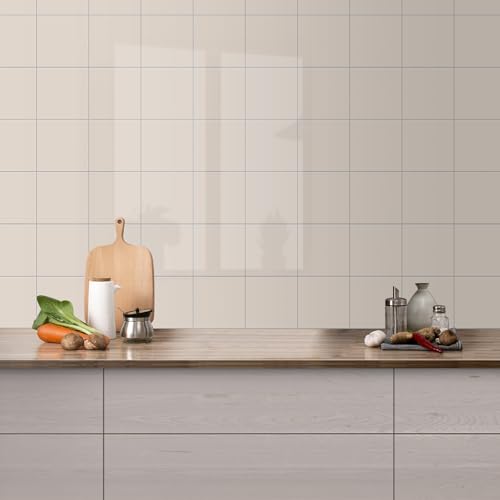 Peel and Stick Tiles for Kitchen Backsplash, New Upgrade Design 9" x9" SPC Square Marble Tiles, Glossy Beige Premium Mosaic Tiles(5-Sheet) - color: Beige, size: 5-sheet