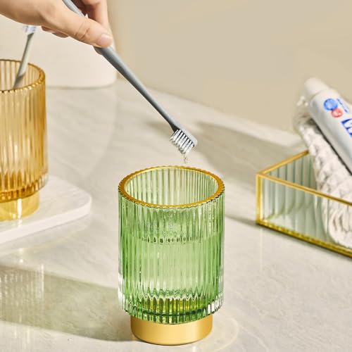 Makeup Brush Holder Organizer,Toothbrush Holders,Desk Pen Pencil Holder,Multifunctional Vintage Glass Brush Cup(S+L/Green/A3-1-US) - color: Green, size: Small+Large