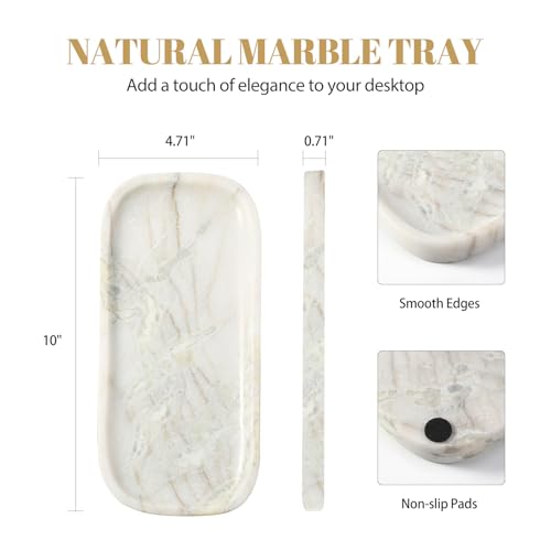 Koville Marble Tray, 10"x5" Marble Vanity Tray for Bathroom Countertop Kitchen Sink, Rectangular Stone Tray for Perfume Fragrance Jewelry Organizer, Decorative Catchall Tray(Bianco Palomino) - color: 10"x4.72"-bianco Palomino