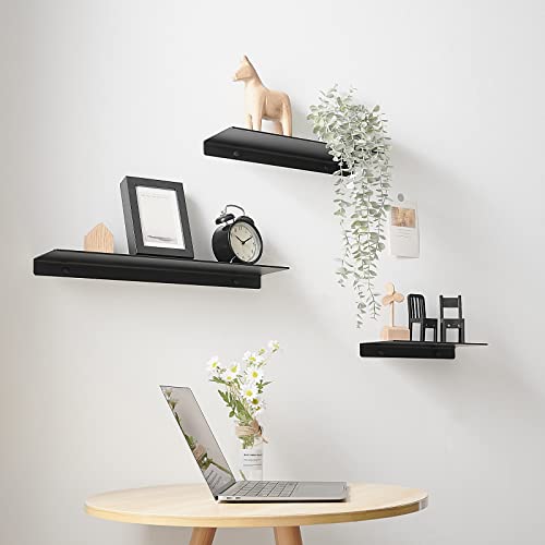 JOOM 2 PCS Small Floating Shelf, 12'' Metal Wall Shelf, Black, Bathroom, Durable, Waterproof, 5.0lbs Weight Capacity - color: Black, size: 12 Inch-Two Pack