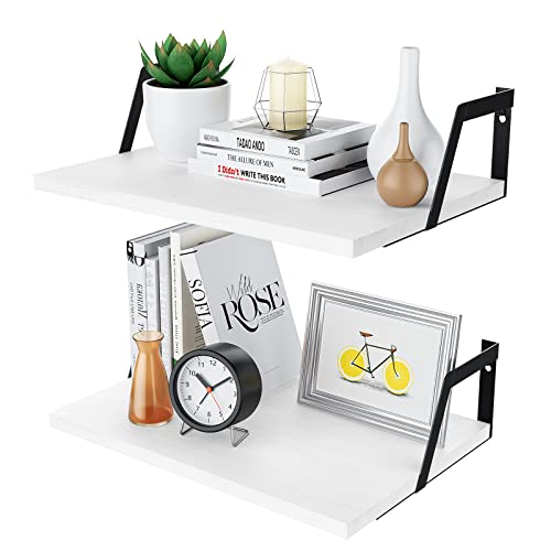 SRIWATANA Floating Shelves Wall Mounted Set of 2 Rustic Wood Shelves with Large Capacity(Washed White) - color: Washed White