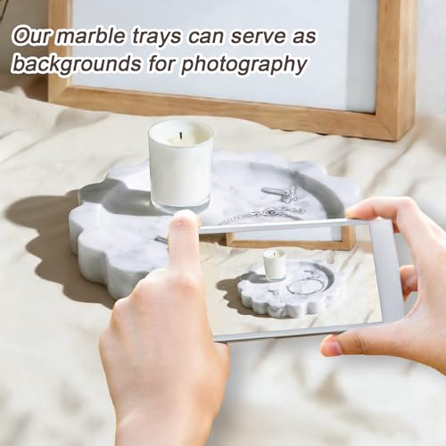 Round Marble Tray with Scalloped Edge, Natural Small Marble Tray for Decorative Jewelry Candle Lotion - style: Round