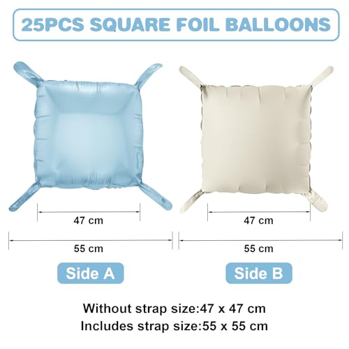Blue White Square Foil Balloon Wall,25Pcs Double Sided Balloons Backdrop Helium Balloon Tunnel Arch Garland Kit for Birthday Bridal Anniversary Baby Shower Party Decorations - style: Blue White