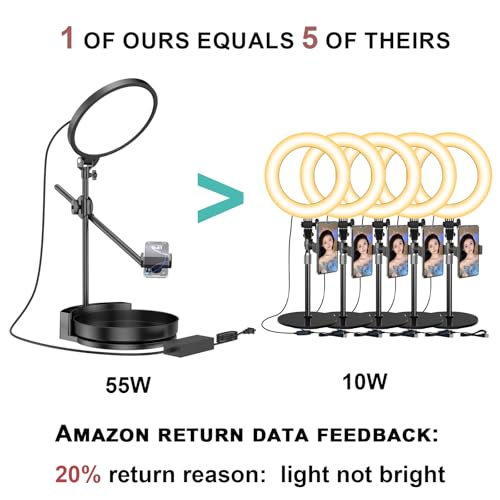 Bright Zoom Lighting for Computer, Adjustable Desk Lighting for Video Callst,55W Dimmable Full Screen Ring Light,with Rotating Storage Box,Pen Holder Stand,Phone Holder and Controller (Black, 10.5) - color: Black