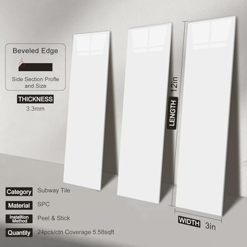 24-Pieces Peel and Stick Tiles for Kitchen Backsplash, New Upgrade Design 12" x 3"SPC Subway Backsplash Tiles, Cream White Premium Finger Tiles (Beige). - color: Beige, size: 10 Sheet