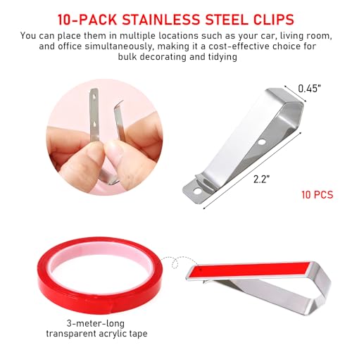 10-Pack Stainless Steel Clips, Duty Stainless Steel Mounting Kit for Sun Visor, DIY Photo Frame Holder for Car, Home & Office, Strong Hold for Custom Displays & Decor