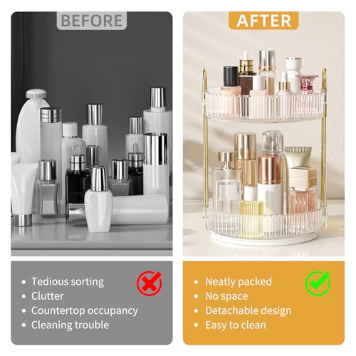 Oifecsie 360° Rotating Makeup Organizer, Large Capacity SkinCare Organizer, 2 Tier Cosmetic Skin Care Perfume Dresser Organizer, Fits Cosmetics, Perfume, Skin Care, Lipstick - color: Transparent White, size: 2 Tier