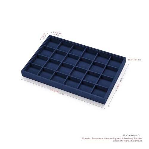 24 Grids Microfiber Jewelry Tray Earring Organizer Tray Jewelry Display Tray Ring Earrings Holder Jewelry Drawer Organizer for Ring Earrings Holder Storage Display Tray (Blue) - color: Blue, size: 24 Grid