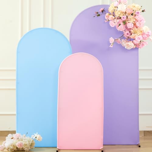 Arch Backdrop Cover Pink Blue Purple Set of 3 Wedding Arch Covers Spandex Backdrop Stand Cover for Birthday Party Ceremony Bridal Baby Shower Banquet Decoration 4FT 5FT 6FT - color: Pink Blue Purple, size: 4FT+5FT+6FT
