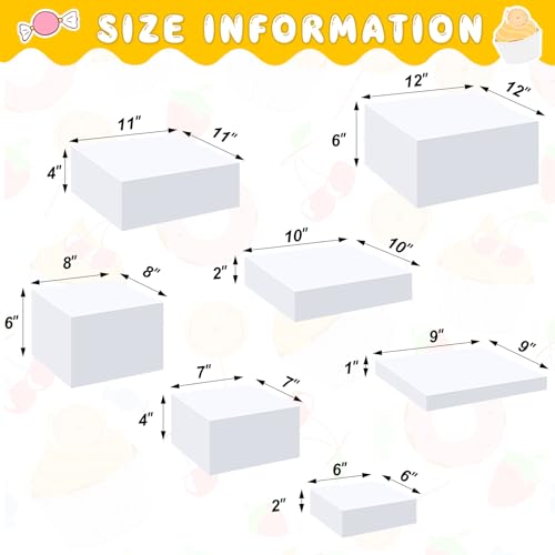 Leinuosen 7 Pcs Large Buffet Risers Set 6" to 12" Acrylic Display Box Catering Dessert Table Riser Food Display Decorative Stand with Hollow Bottom for Catering Supplies(White, Square) - color: White, size: 6" to 12", style: Square