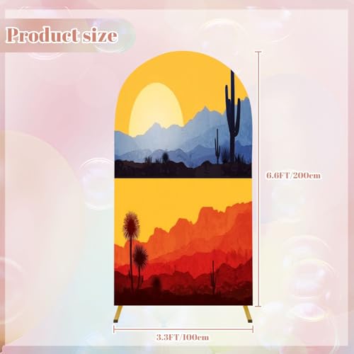 Wedding Arch Backdrop Cover 6.6FT Desert Wild Nature Landscapes Cactus Palm Tree Plants Collection Spandex Fitted Arch Cover Round Top Stands Cover for Birthday Party Ceremony Banquet Decoration - color: Color3, size: 6.6x3 FT