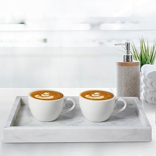 Natural Marble Vanity Tray - 4.66 lbs (2.1kg) Ultra-Heavy Solid Stone Tray - 11.8" x 7.9" Rectangle Bathroom Organizer for Perfume & Jewelry - Non-Slip Silicone Pads - White & Gray - color: White/Light Grey, size: 11.8" x 7.9" x 1.2"