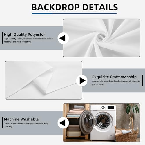 White Backdrop,5x7FT Photo Backdrop for Photography Background Backdrops Curtain for Portraits Studio Photoshoot Party Screen Video Recording - color: White, size: 5x7FT