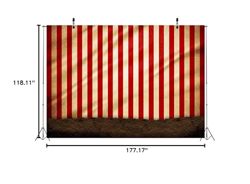 BELECO 15x10ft Fabric Circus Carnival Photography Backdrop Red and White Stripes Circus Tent Backdrop Evil Clowns Circus Carnival Themed Halloween Party Decor Baby Kids Adults Portrait Photo Props - size: 15x10FT