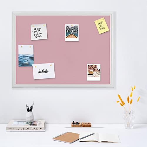 Navaris Framed Fabric Bulletin Board - 18 x 24 inches Plush Jewelry Organizer Pinboard for Wall - Memory Memo Pin Board - Rose with White Frame - color: White / Pink