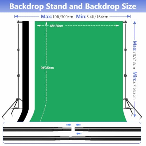 EMART Photo Video Studio Backdrop Stand Kit, 7×10ft Adjustable Photography Support System with Polyester Background(Black/White/Green Screen), Spring Clamps and Carry Bag for Photoshoot - size: 7x10ft(backdrop stand)/6x9ft(backdrop)
