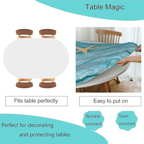 Wood Texture Background Blue Oval Fitted Tablecloth with Elastic Edged, Oil and Dirt Prevention Wipeable Indoor and Outdoor Table Cover, Fits 42"x60" Oval Tables, Style2 - color: Wood Texture -1, size: 42" x 60" (Oval)