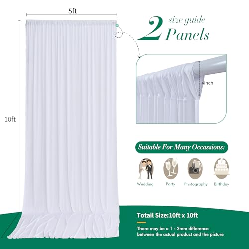 10 ft x 10 ft Wrinkle Free White Backdrop Curtains for Wedding Parties, Polyester Photography Backdrop Drapes for Birthday Parties Stage Backdrop Stand, 2 Panels 5x10FT Background Curtains - color: White, size: 5'(W) x 10'(H), 2 panels