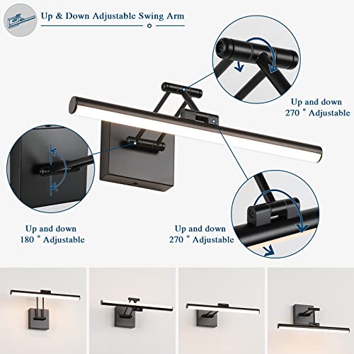 Joossnwell LED Picture Lights for Paintings Dimmable 15.5 Inch Long Hard-Wired Art Lights for Paintings Black Gallery Light with Adjustable Swing Arm Artwork Display Lamps 7W 3000K Warm White - color: Hard-Wired Black, size: Dimmable 15.51inch