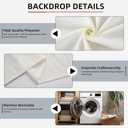 Ivory Backdrop,5x7FT Photo Backdrop for Photography Background Backdrops Curtain for Portraits Studio Photoshoot Party Screen Video Recording - color: Ivory, size: 5x7FT