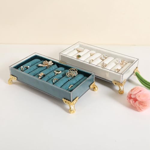 velvet slots Ring holder for jewelry organizer, Blue earring ring display stand for selling, felt ring jewelry holder tray showcase【Velvet slots Ring Holder-Blue】 - color: Blue