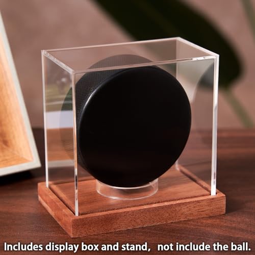 LITY Hockey Puck Display Case, No Assembly Required Acrylic Clear Holder with Wood Base, Autograph Souvenir Display Stand, Perfect Showcase for Your Collection - size: 1 Pack Hockey Puck