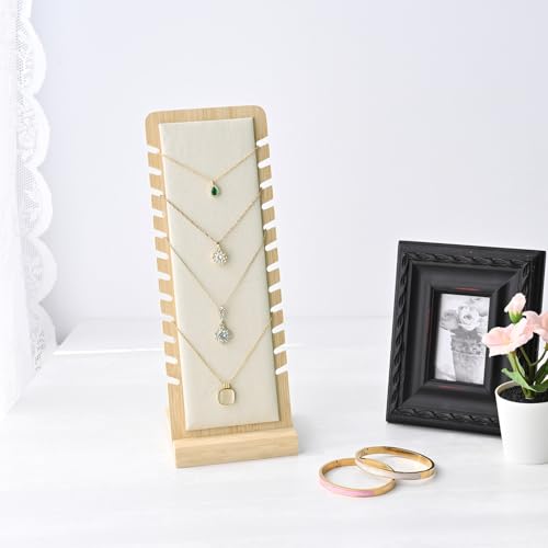 MOOCA 2 Pcs Set Bamboo Freestanding Small Necklace Bracelet Holder Stand for Multiple 12 Necklaces or Bracelets, Jewelry Display Stand, Beige Color, 3.9W x 3.6D x 10.4H in - color: Beige, Small 2 Pieces