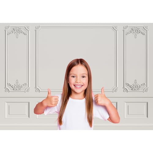 Vintage Room Backdrop Classic Interior European Style Frame White Wall Photography Background Empty Classic Room Backdrop Decors Living Room Wallpaper Birthday Wedding Background Props 5x4ft - color: Light Grey, size: 5x4ft