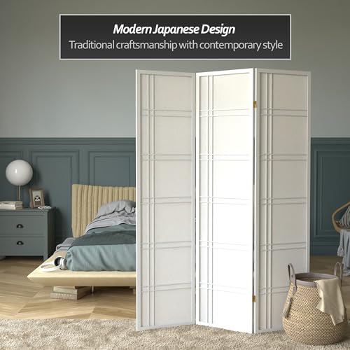 Red Lantern 6 ft. Tall Double Cross Shoji Screen - White - 3 Panels - color: White, size: 3 Panel