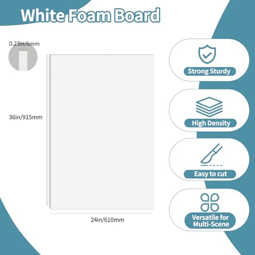 4 Pack Foam Board 24"x36", 0.23 Inch Thickness White Poster Board, Double-Sided Acid-Free Foam Core Board, Large Lightweight Polystyrene Mat Board for Painting, Display, Craft & School Projects - color: White, size: 24"x36"