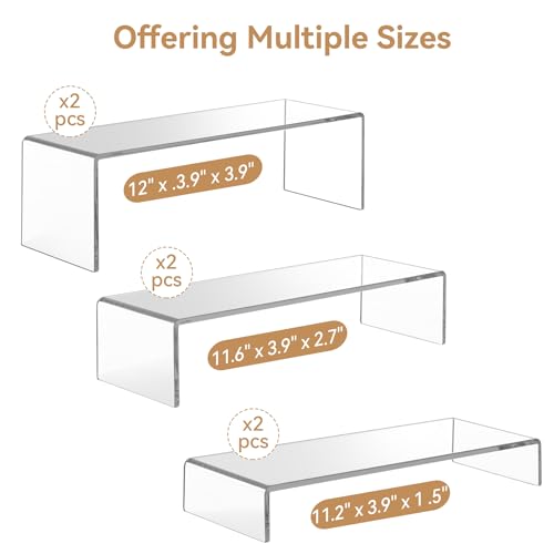 ANDGOO Large Acrylic Display Risers, 2 Sets(11.2”L~11.6”L~12”L) Clear Rectangular Showcase Collectibles Display Shelf, Retail Desktop Risers Display Stand for Organize and Decoration - color: Clear, size: 6Pcs (11.2”L~11.6”L~12”L)