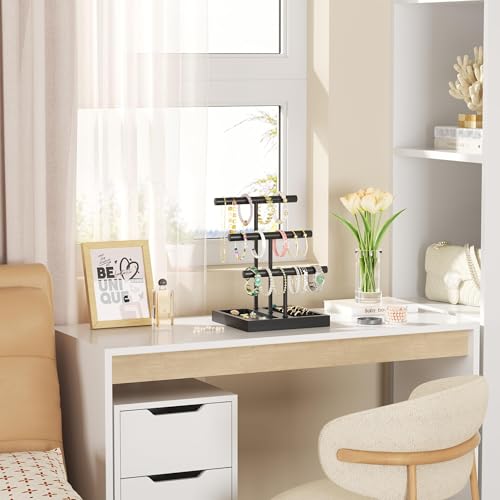 SZQINJI Bracelet Holder Display Organizer Stand, Necklace Holder Jewelry Holder Stand, Solid Wood Base with 3 Tier Metal T-bar for Bracelet Necklace Scrunchie Wristband Bangle Watch Ring, Black - size: 3 Tier