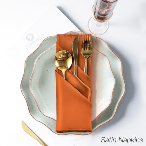 P Pothuiny 12 Pcs Silky Burnt Orange Satin Napkins 17 x 17 Inches, Square Smooth Wedding Dinner Napkins Satin Cloth Napkins Table Napkins for Banquet Party Restaurant Decor, Thanksgiving, Christmas - color: Burnt Orange