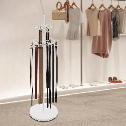 66.1 Inch Tie Rack Belt Display Shelf, 360° Rotation Floor Standing Belt Hanger 2 Tier Retail Scarf Stand Jewelry Necklaces Organizer Shawls Purse Shelf for Clothing Store Home (White) - color: White