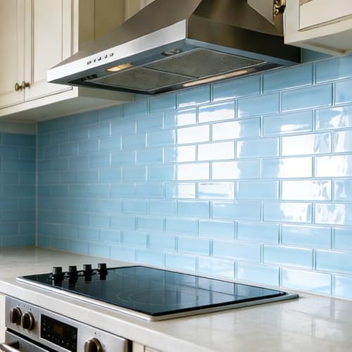 Art3d 10-Pack Heavy-Duty Peel and Stick Backsplash, 12 x 12 Inch Vinyl Seaglass Subway Design Stick on Wall Tile for Kitchen Living Room Home Decor, Aqua Blue - color: Aqua Blue
