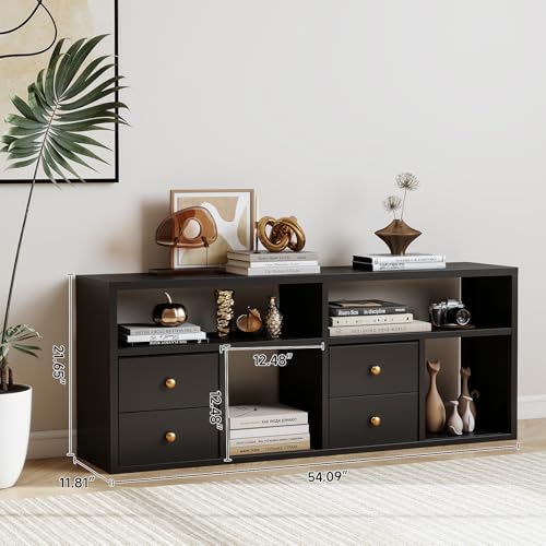 Metal 6 Cube Storage Organizer, Black Short Bookshelf with Storage, 2 Tier Cube Storage Shelf, Small TV Stand Media Cabinet Side Table for Living Room, Office, Study, Easy Assembly - color: Black, size: 6 Cube-21.6"H