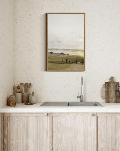 VIYYIEA Nature Large Framed Wall Art, View of Hilly Vintage Art Decor Room Aesthetic, 16X24 Inch Canvas Print Artwork, Farmhouse Landscape Painting Wall Decor for Bedroom Bathroom Office - color: A Hilly Landscape, size: 24"L x 16"W