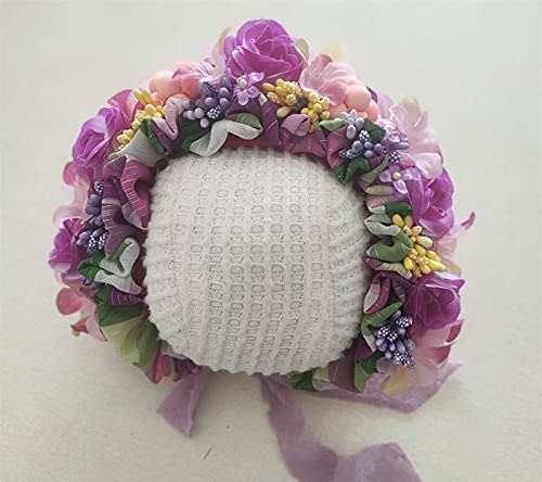 Newborn Baby Headbands Vintage 3D Floral Bonnet Hat for Infant Full Moon Photography Props Hairband Accessories - color: T-304