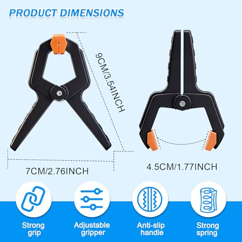 40 Pack Clamps for Woodworking Spring Clamp Plastic 3.5in Clips Heavy Duty for Backdrop Clips Tarp Holder Photography Backdrops Clip for Crafts Orange Head with Black - size: Orange Head with Black-40PCS