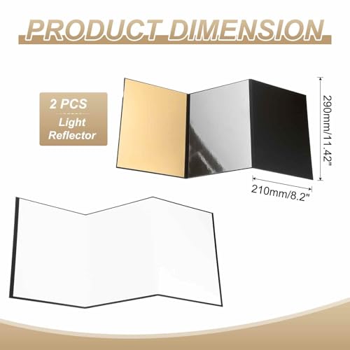 2Pcs 11"x8" Light Reflectors 4 in 1 Photography Reflector Cardboard, Foldable & Stable for Still Life Product Food Photo Shooting, Self-Standing, Silver - color: Silver