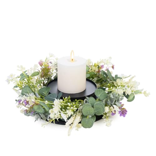MOYEE Candle Holder Centerpieces for Tables,Candle Ring,Wreaths, Black Metal Candle Stick Paired Artificial Flowers 14 in Versatile Dining Table Centrepiece - color: Golden Thread Orchid Leaf Wreath