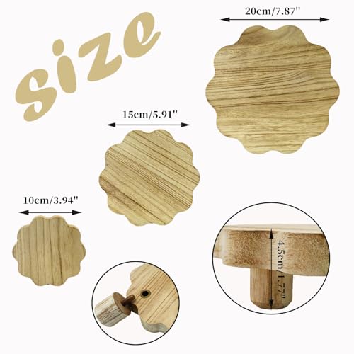 3 Pack Small Scalloped Wood Risers for Display ,Mini Wooden Stands with Removable Feet Farmhouse Rustic Decor for Table Tiered Trays Home Kitchen Decoration (Light Brown, 7.87/5.9/4 Inch) - color: Light Brown, size: 7.87/5.9/4 Inch