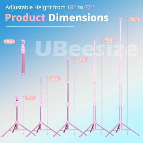 UBeesize 72" Phone Tripod & Selfie Stick, Camera Tripods Stand with Wireless Remote and Phone Holder,Compatible with iPhone Android Phone, Perfect for Selfies/Video Recording/Live Streaming Pink - color: Pink, size: 72in