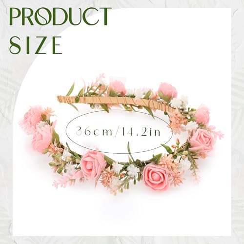 Women's Pink Flower Headband - Girl Flower Headpiece Romantic Bohemian Lace Foam Headband for Wedding Decoration Party Birthday Dance Headwear Maternity Shoot Props - color: Pink
