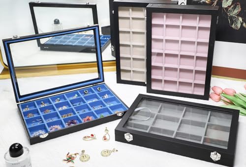 Stratalife Earring Organizer Velvet Jewelry Organizer Box Jewelry Display Storage Tray Ring Case with Clasp for Women 24 Grid (Pink Black) - color: Pink-Black, size: 24 Grid