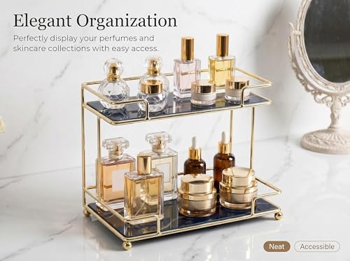 Simmerstone Perfumes Display Shelf, 2 Tier Bathroom Vanity Tray for Comestic, Makeups, Toiletries and Skincare, Multifunctional Cosmetic Storage Rack for Dresser and Countertop