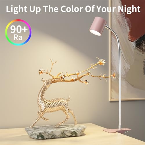 Dott Arts Desk Lamp,USB Clip On Light with 3 Color Modes,LED 10 Levels Brightness Reading Lamp, 360°Gooseneck Book Light,Eye-Care Reading Light for Home Office,Headboards Pink - color: Pink