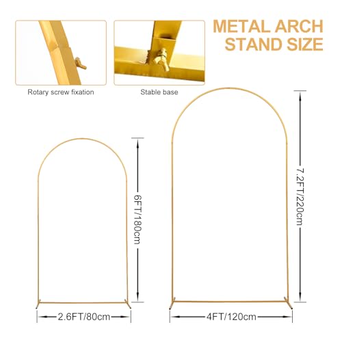 SuuWoee Arch Backdrop Stand Set of 2 With Cover (7.2FT+6FT) Gold Metal Wedding Arch Balloon Stand With Cover for Birthday Party Baby Shower Graduation Ceremony Decoration - color: White, size: 7.2Ft+6ft(White Cover)